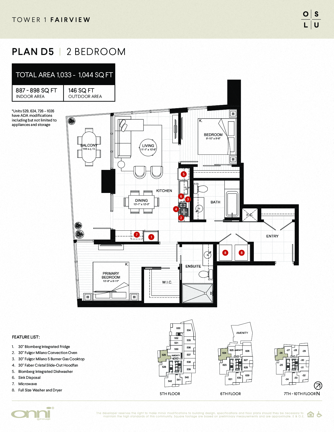 Floor plan for 2 beds, 2 baths, 887 sqft